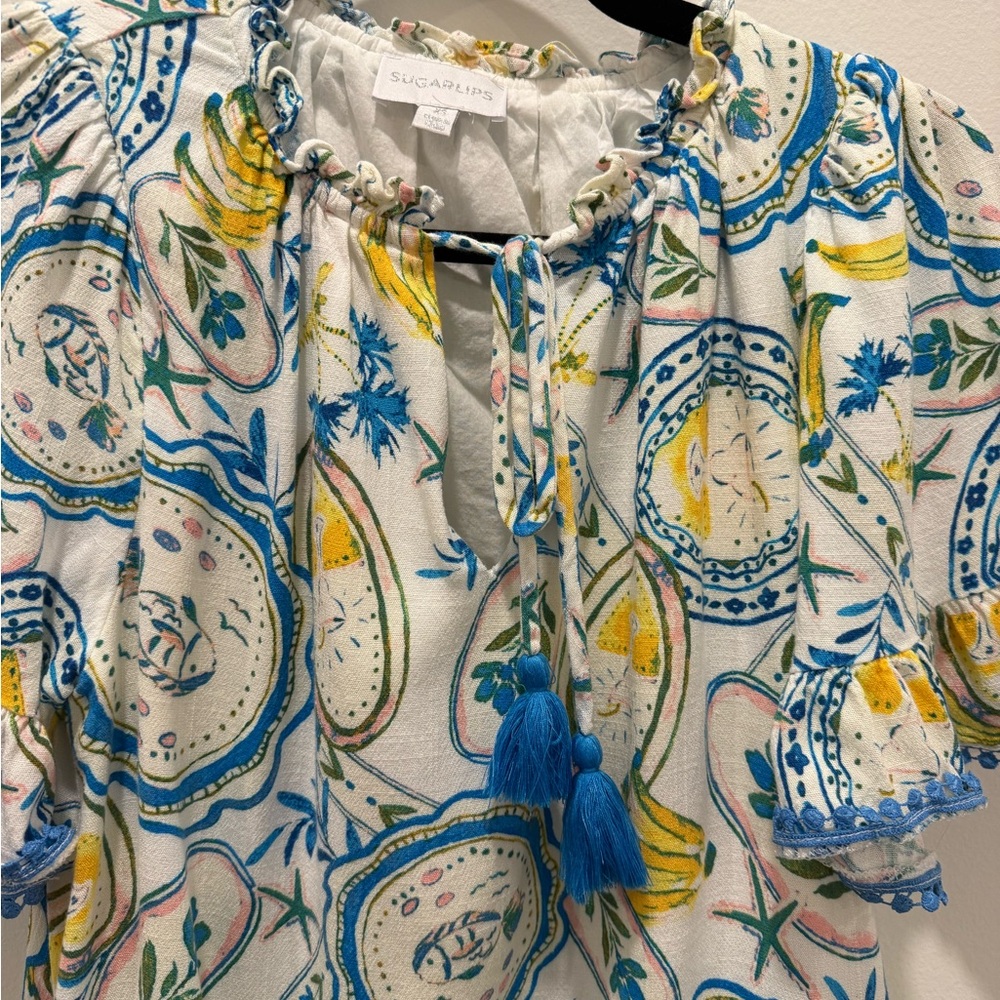Sugarlips Printed Mini Dress in Blue & Yellow - Picture 5 of 6
